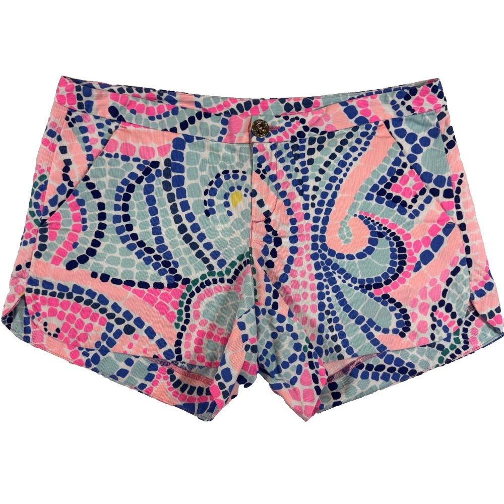 Lilly Pulitzer Adie Shorts Women 0 Tile Wave Multi-Colored Cotton Coastal Preppy